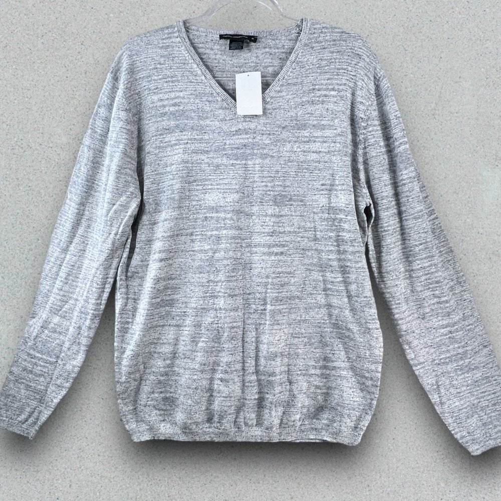 French Connection Sweater Mens XL Cotton Linen Lightweight V Neck